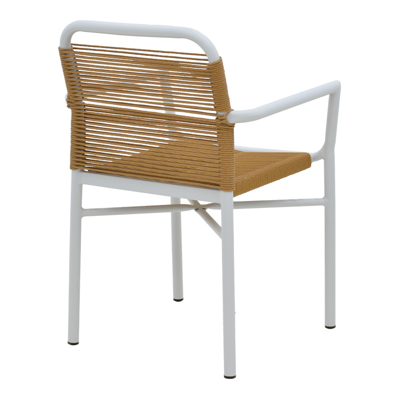 Πολυθρόνα αλουμινίου Clutch pakoworld στοιβαζόμενη λευκός σκελετός-φυσικό rattan 55x56x80εκ