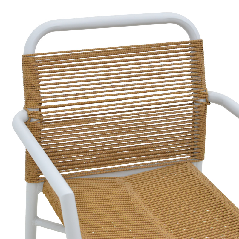 Πολυθρόνα αλουμινίου Clutch pakoworld στοιβαζόμενη λευκός σκελετός-φυσικό rattan 55x56x80εκ