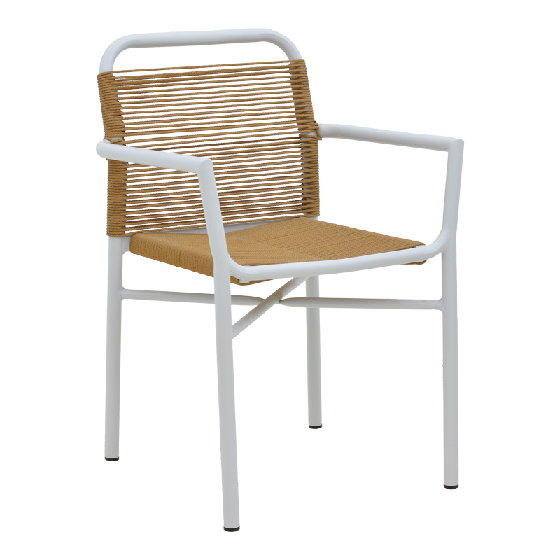 Πολυθρόνα αλουμινίου Clutch pakoworld στοιβαζόμενη λευκός σκελετός-φυσικό rattan 55x56x80εκ