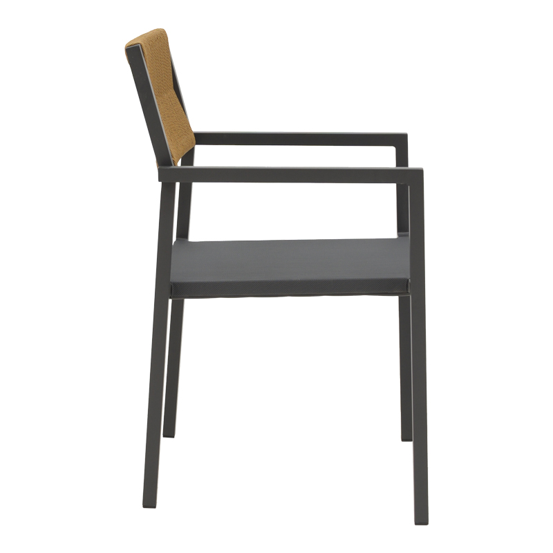 Πολυθρόνα αλουμινίου Savor pakoworld στοιβαζόμενη ανθρακί σκελετός-textilene φυσικό rattan 55x58x83εκ