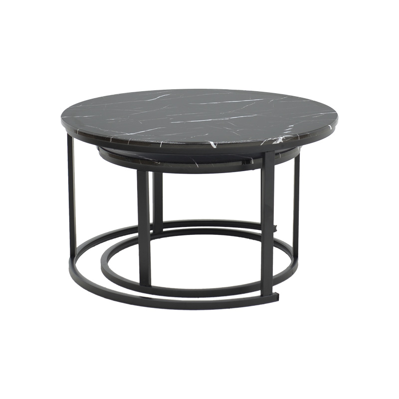 Τραπέζι σαλονιού Revelon pakoworld σετ 2τεμ mdf σε απόχρωση μαύρο όψης μαρμάρου 80x80x45εκ