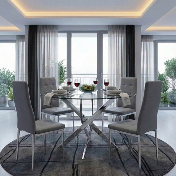 Τραπέζι Antoro pakoworld γυαλί και μεταλλικά πόδια σε απόχρωση χρωμίου Φ80x75εκ