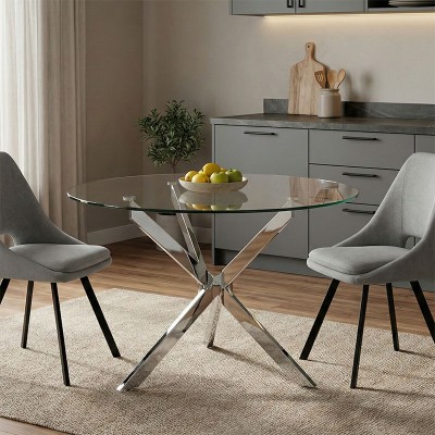 Τραπέζι Antoro pakoworld γυαλί και μεταλλικά πόδια σε απόχρωση χρωμίου Φ100x75εκ