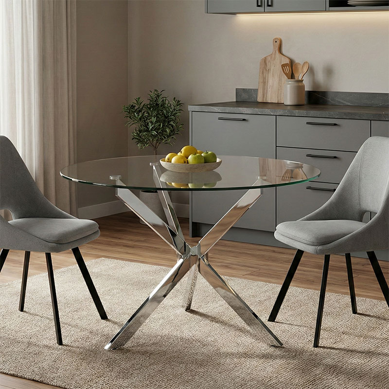 Τραπέζι Antoro pakoworld γυαλί και μεταλλικά πόδια σε απόχρωση χρωμίου Φ100x75εκ