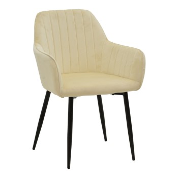 Πολυθρόνα Noor pakoworld μπεζ βελούδο με πόδι μετάλλου σε μαύρη απόχρωση 58x58x86εκ | 2 τμχ