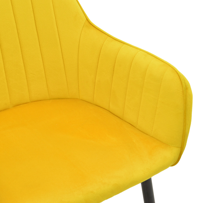 Πολυθρόνα Noor pakoworld κίτρινο βελούδο με πόδι μετάλλου σε μαύρη απόχρωση 58x58x86εκ | 2 τμχ