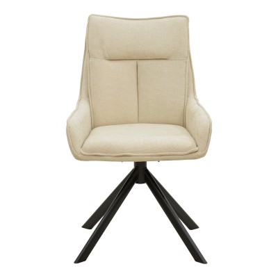 Πολυθρόνα Konelian pakoworld περιστρεφόμενη μπεζ ύφασμα με πόδι μετάλλου σε μαύρη απόχρωση 54x63x88εκ | 2 τμχ