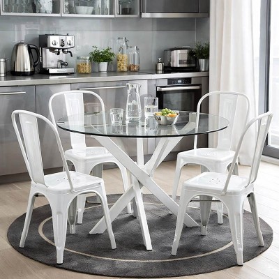 Τραπέζι Antoro pakoworld γυαλί και μεταλλικά πόδια σε λευκή απόχρωση Φ80x75εκ