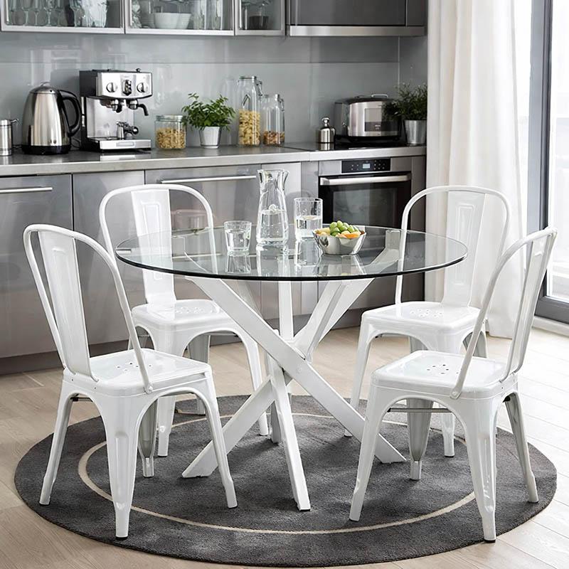 Τραπέζι Antoro pakoworld γυαλί και μεταλλικά πόδια σε λευκή απόχρωση Φ80x75εκ