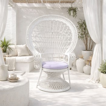 Πολυθρόνα Dorothy Inart με λευκό μαξιλάρι-λευκό rattan 115x53x147εκ