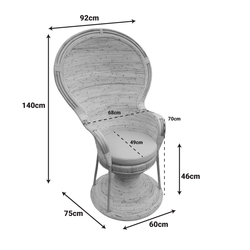 Πολυθρόνα Rea Inart με μπεζ μαξιλάρι-φυσικό rattan 92x75x140εκ