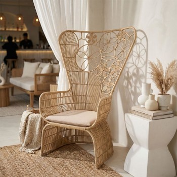 Πολυθρόνα Jake Inart με μπεζ μαξιλάρι-φυσικό rattan 110x86x145εκ