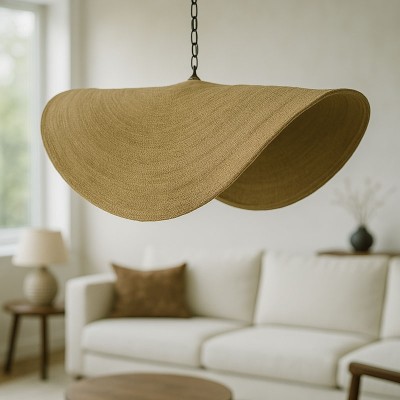 Φωτιστικό οροφής Klark Inart φυσικό ψάθα-μέταλλο Φ120x144εκ