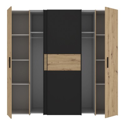 Ντουλάπα ρούχων Bekerk pakoworld τετράφυλλη μαύρο-oak μελαμίνης 200x61.5x190.5εκ