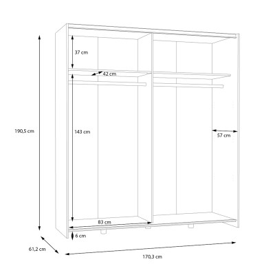 Ντουλάπα ρούχων Noez I pakoworld δίφυλλη με ράφια σε λευκή απόχρωση 170.5x61x190.5εκ