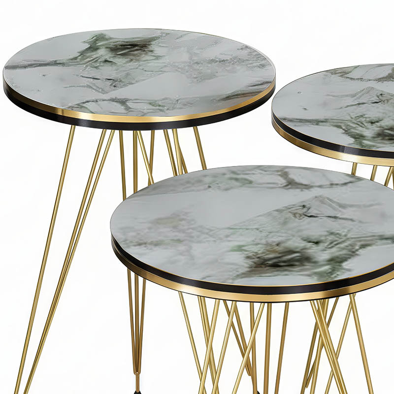 Βοηθητικά τραπέζια Wakmi pakoworld σετ 3τεμ λευκό μπεζ μαρμάρου μελαμίνης-χρυσό μέταλλο