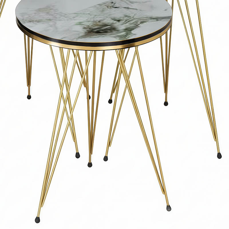 Βοηθητικά τραπέζια Wakmi pakoworld σετ 3τεμ λευκό μπεζ μαρμάρου μελαμίνης-χρυσό μέταλλο