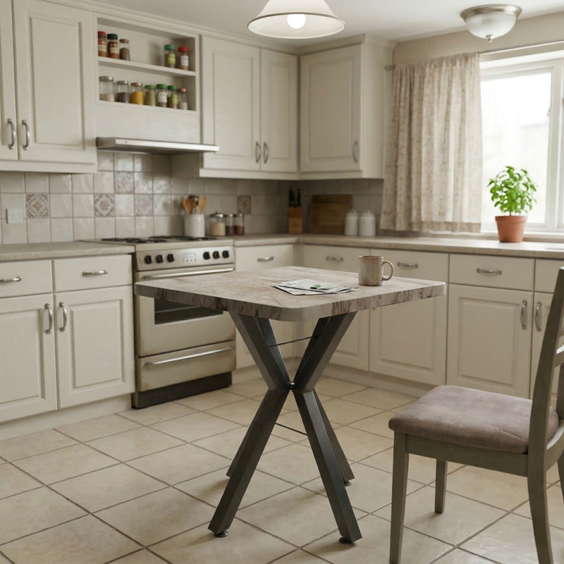 Τραπέζι Prestone pakoworld λευκό μαρμάρου μελαμίνης-μαύρο μέταλλο 70x70x75εκ