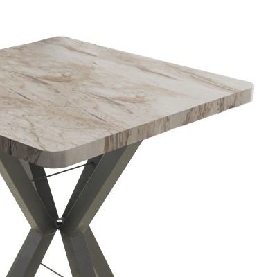 Τραπέζι Prestone pakoworld λευκό μαρμάρου μελαμίνης-μαύρο μέταλλο 70x70x75εκ