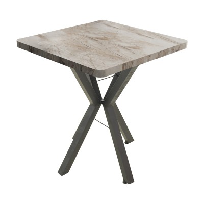 Τραπέζι Prestone pakoworld λευκό μαρμάρου μελαμίνης-μαύρο μέταλλο 70x70x75εκ