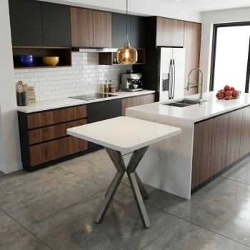 Τραπέζι Prestone pakoworld μελαμίνη σε λευκή απόχρωση και μαύρο μεταλλικό πόδι 70x70x75εκ