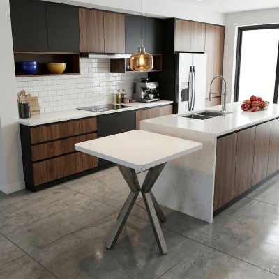 Τραπέζι Prestone pakoworld μελαμίνη σε λευκή απόχρωση και μαύρο μεταλλικό πόδι 70x70x75εκ