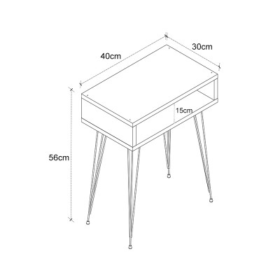 Κομοδίνο Naida pakoworld σε oak απόχρωση -μαύρα μεταλλικά πόδια 40x30x56εκ