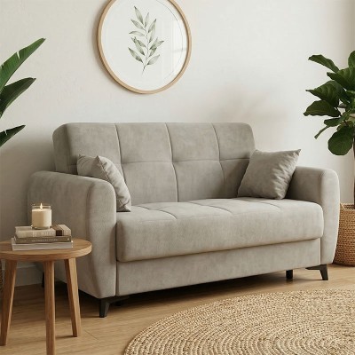 Καναπές-κρεβάτι με αποθηκευτικό χώρο διθέσιος Lincoln pakoworld γκρι-μπεζ ύφασμα 165x75x85εκ