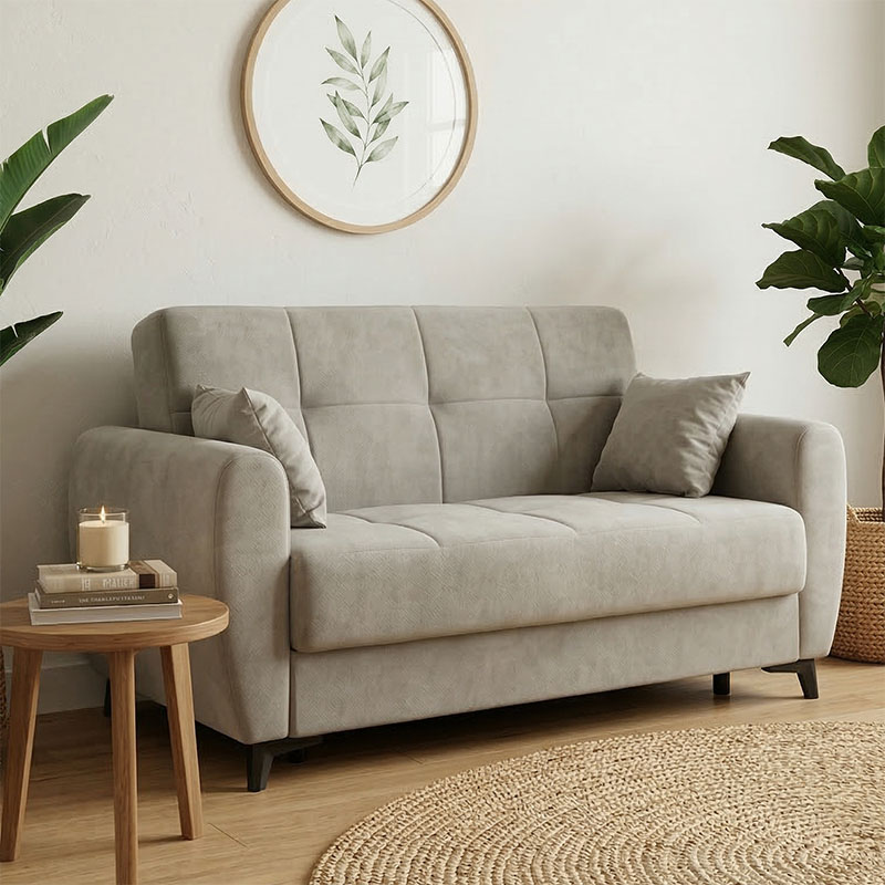 Καναπές-κρεβάτι με αποθηκευτικό χώρο διθέσιος Lincoln pakoworld γκρι-μπεζ ύφασμα 165x75x85εκ