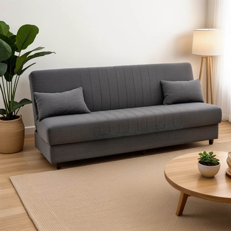 Καναπές-κρεβάτι με αποθηκευτικό χώρο τριθέσιος Romina pakoworld ανθρακί ύφασμα 190x75x85εκ