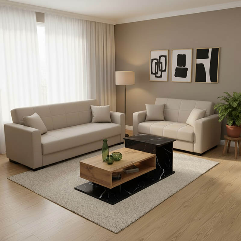 Σετ σαλονιού 2τεμ Vox pakoworld ύφασμα σε κρεμ απόχρωση