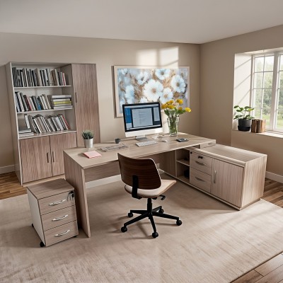 Καρέκλα γραφείου εργασίας Amani pakoworld μπεζ pu-καρυδί plywood 52x54x90.5εκ