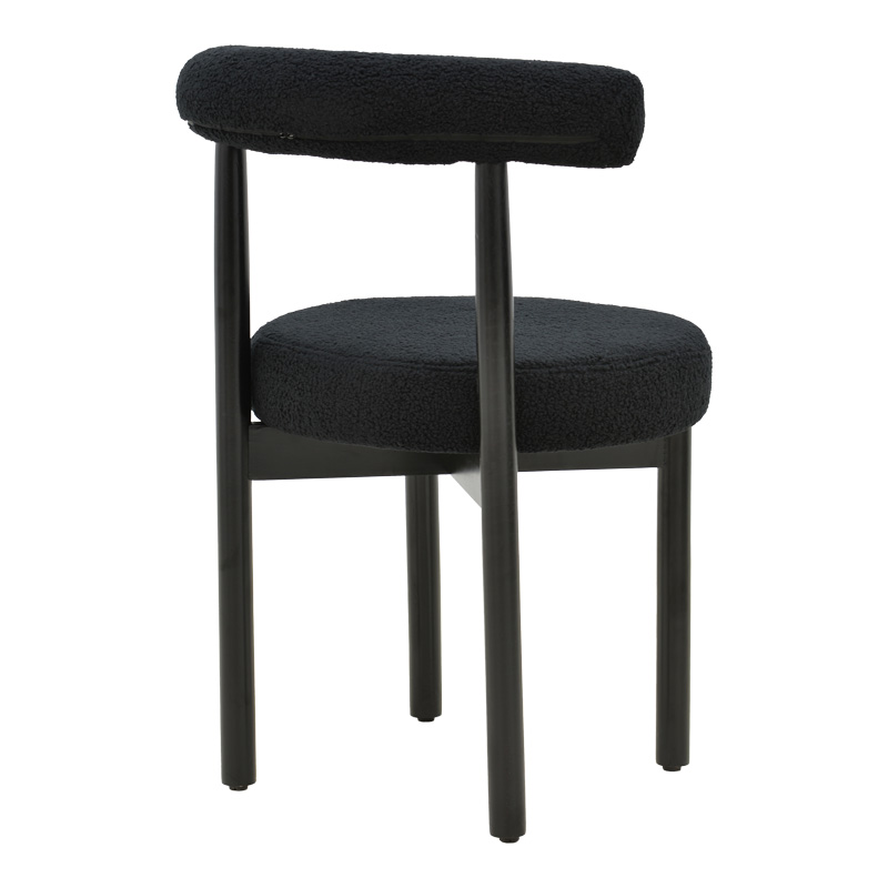 Καρέκλα Fenza pakoworld μαύρο μπουκλέ ύφασμα-πόδι ξύλο οξιάς σε μαύρη απόχρωση 60x54x75εκ | 2 τμχ