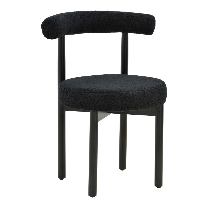 Καρέκλα Fenza pakoworld μαύρο μπουκλέ ύφασμα-πόδι ξύλο οξιάς σε μαύρη απόχρωση 60x54x75εκ | 2 τμχ