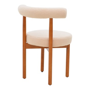 Καρέκλα Fenza pakoworld μπεζ μπουκλέ ύφασμα-πόδι ξύλο οξιάς σε καρυδί απόχρωση 60x54x75εκ | 2 τμχ