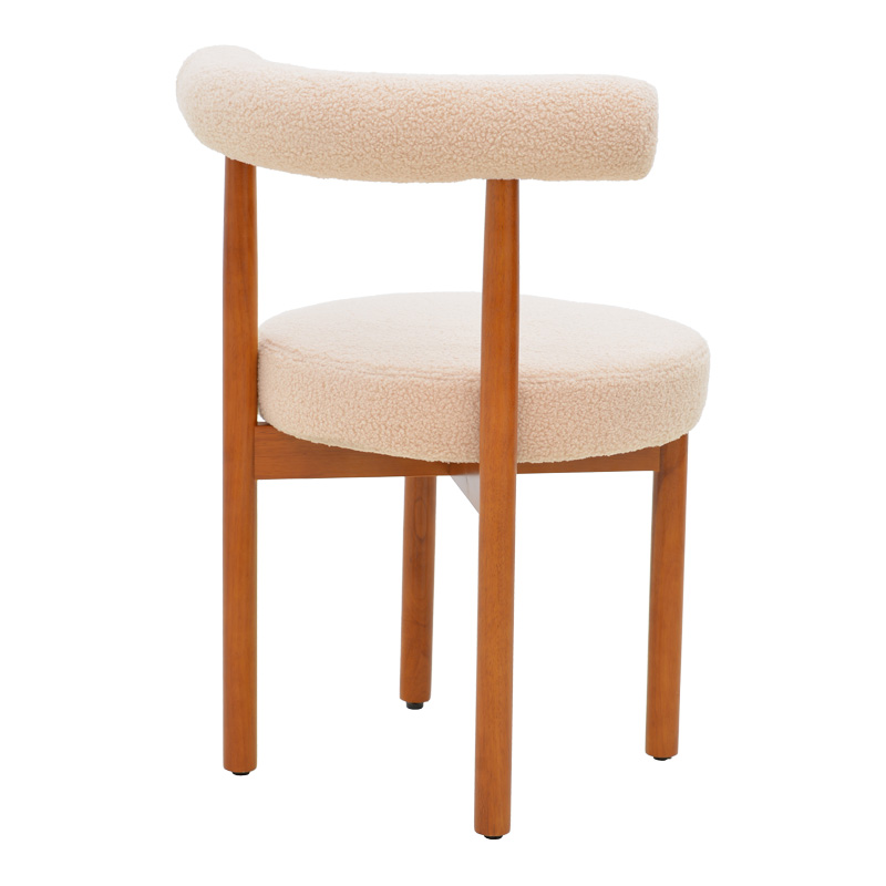 Καρέκλα Fenza pakoworld μπεζ μπουκλέ ύφασμα-πόδι ξύλο οξιάς σε καρυδί απόχρωση 60x54x75εκ | 2 τμχ