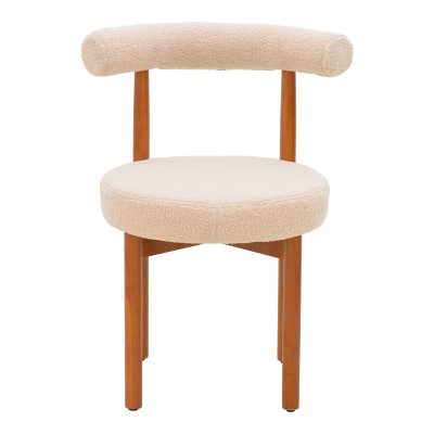 Καρέκλα Fenza pakoworld μπεζ μπουκλέ ύφασμα-πόδι ξύλο οξιάς σε καρυδί απόχρωση 60x54x75εκ | 2 τμχ