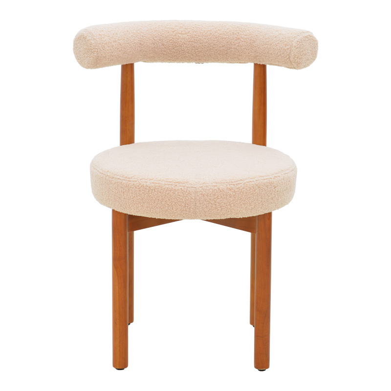 Καρέκλα Fenza pakoworld μπεζ μπουκλέ ύφασμα-πόδι ξύλο οξιάς σε καρυδί απόχρωση 60x54x75εκ | 2 τμχ