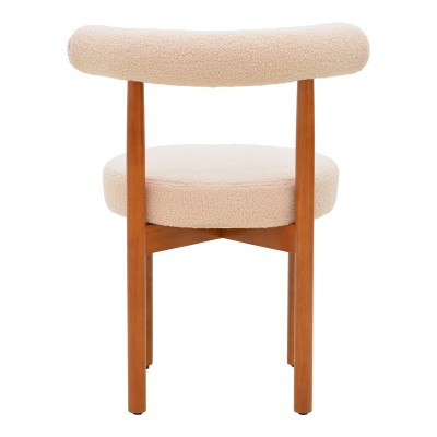 Καρέκλα Fenza pakoworld μπεζ μπουκλέ ύφασμα-πόδι ξύλο οξιάς σε καρυδί απόχρωση 60x54x75εκ | 2 τμχ