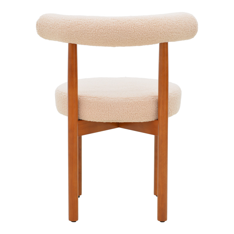 Καρέκλα Fenza pakoworld μπεζ μπουκλέ ύφασμα-πόδι ξύλο οξιάς σε καρυδί απόχρωση 60x54x75εκ | 2 τμχ