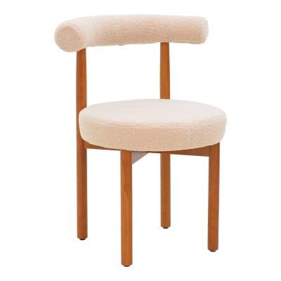 Καρέκλα Fenza pakoworld μπεζ μπουκλέ ύφασμα-πόδι ξύλο οξιάς σε καρυδί απόχρωση 60x54x75εκ | 2 τμχ