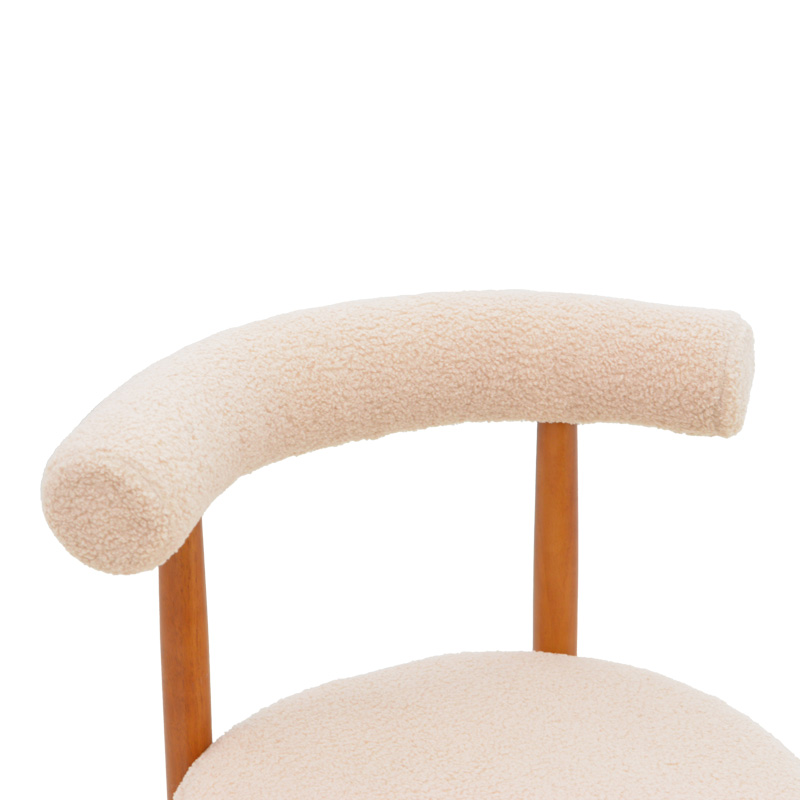 Καρέκλα Fenza pakoworld μπεζ μπουκλέ ύφασμα-πόδι ξύλο οξιάς σε καρυδί απόχρωση 60x54x75εκ | 2 τμχ