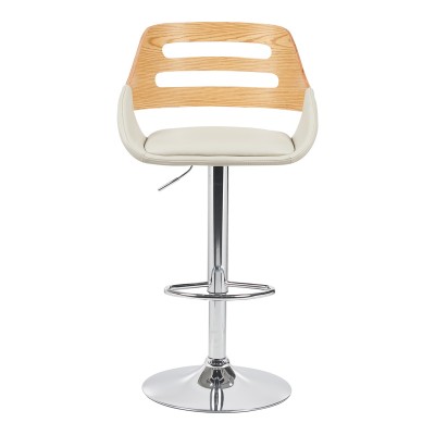 Σκαμπό μπαρ Fern pakoworld πτυσσόμενο-περιστρεφόμενο μπεζ pu- ξύλο-μέταλλο χρωμίου 50x48.5x89-110.5εκ