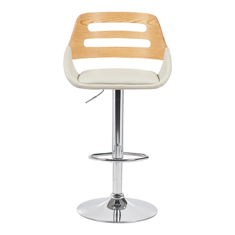 Σκαμπό μπαρ Fern pakoworld πτυσσόμενο-περιστρεφόμενο μπεζ pu- ξύλο-μέταλλο χρωμίου 50x48.5x89-110.5εκ