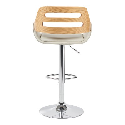 Σκαμπό μπαρ Fern pakoworld πτυσσόμενο-περιστρεφόμενο μπεζ pu- ξύλο-μέταλλο χρωμίου 50x48.5x89-110.5εκ