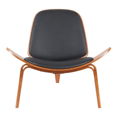 Πολυθρόνα Vilma pakoworld PU μαύρο- plywood καρυδί 90x76.5x74.5εκ