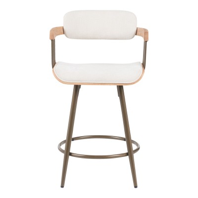 Σκαμπό μπαρ Cameo pakoworld περιστρεφόμενο μέταλλο μπρονζέ-white-wash ξύλο-μπέζ ύφασμα 53x50x93εκ