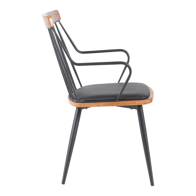 Πολυθρόνα Posse pakoworld μέταλλο μαύρο-καρυδί ξύλο-μαύρο pu 52x59x83εκ