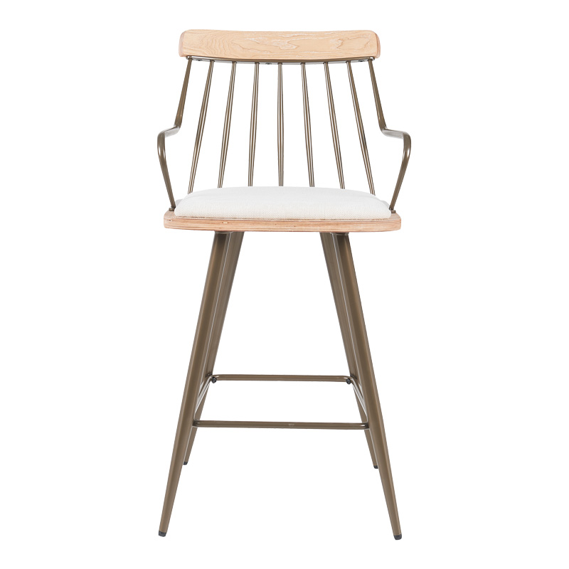 Σκαμπό μπαρ Posse pakoworld μέταλλο μπρονζε-white wash ξύλο-μπεζ ύφασμα 48x54x92.5εκ