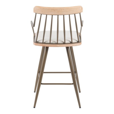 Σκαμπό μπαρ Posse pakoworld μέταλλο μπρονζε-white wash ξύλο-μπεζ ύφασμα 48x54x92.5εκ